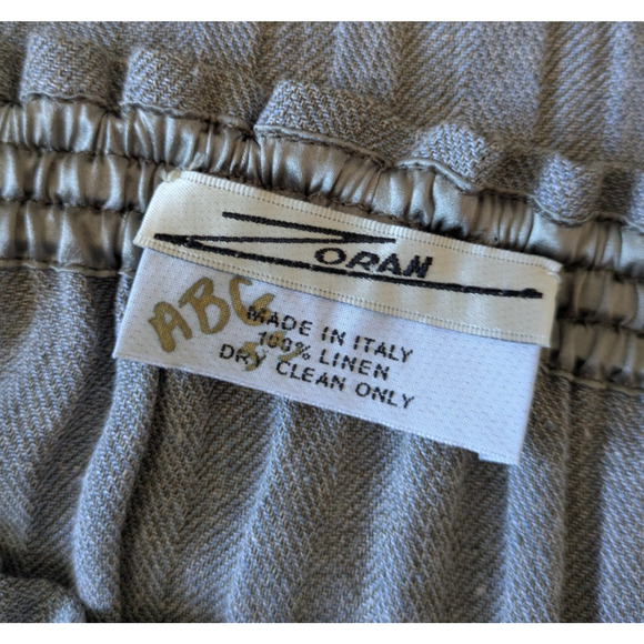 Zoran Gray 100% Linen Elastic Waist Pleated Knee Length Pencil Skirt Medium Wrap - Picture 3 of 8